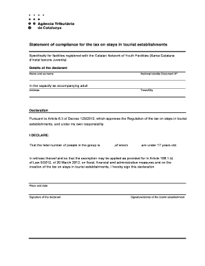 Catalan Tourist Stay Tax Compliance Statement