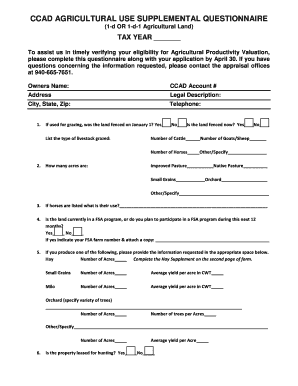 CCAD Agricultural Use Supplemental Questionnaire