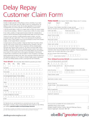 Greater Anglia Delay Repay Customer Claim Form