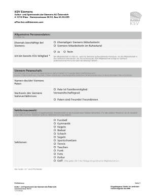 KSV Siemens Beitrittserklärung