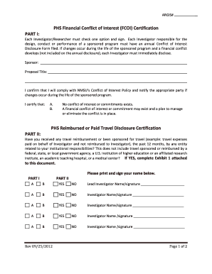 PHS Financial Conflict of Interest Certification