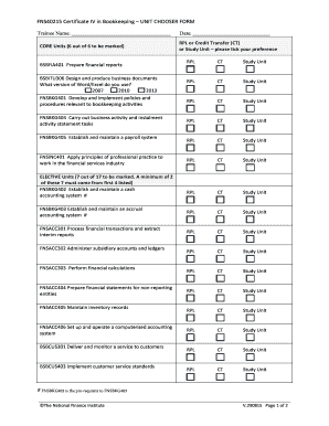 Certificate IV in Bookkeeping Unit Chooser Form