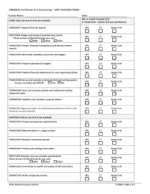 Certificate IV in Accounting Unit Chooser Form