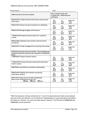 Diploma of Accounting Unit Chooser Form