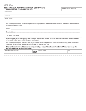 Texas Maquiladora Exemption Certificate