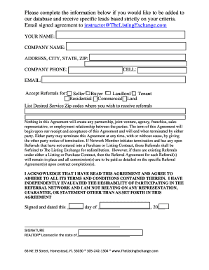 Real Estate Referral Agreement