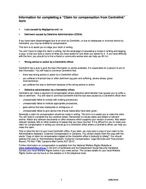 Centrelink Compensation Claim Form