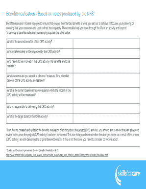 Benefits Realisation Plan Template
