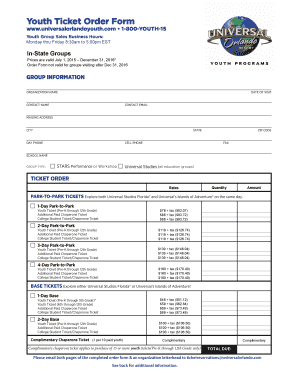 Universal Orlando Youth Ticket Order Form