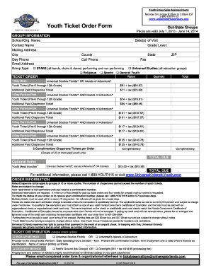 Youth Group Sales Ticket Order Form