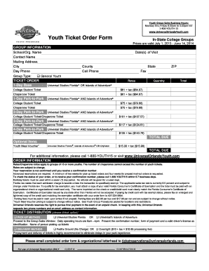 Youth Ticket Order Form