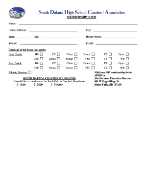 South Dakota High School Coaches' Association Membership Form