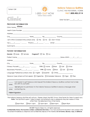 Indiana Tobacco Quitline Clinic Fax Referral Form