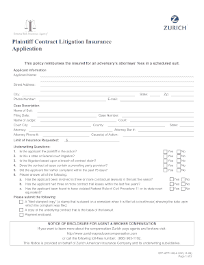 Plaintiff Contract Litigation Insurance Application