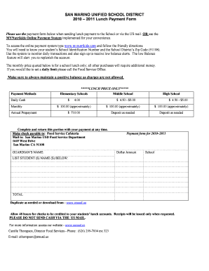 San Marino USD Lunch Payment Form