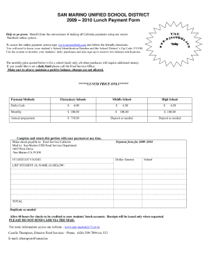 San Marino USD Lunch Payment Form