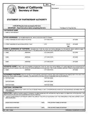 California Statement of Partnership Authority