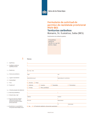 Formulario de solicitud de permiso de residencia provisional MVV-BES