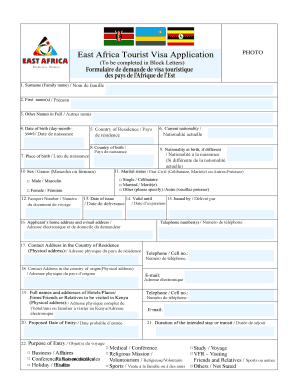 Formulaire de demande de visa touristique des pays de l’Afrique de l’Est