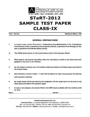 Class IX Sample Test Paper