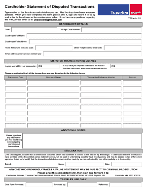 Cardholder Statement of Disputed Transactions