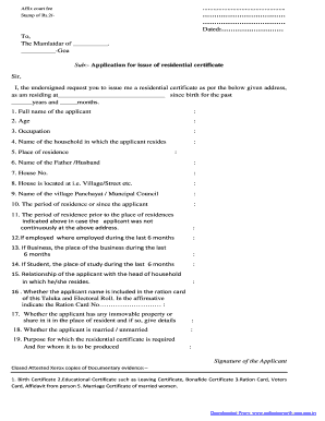 Application for Residential Certificate