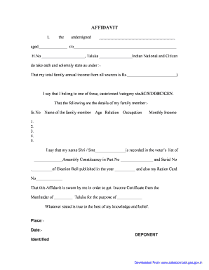 Income Certificate Affidavit