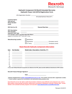 Hydraulic Power Unit Registration Form