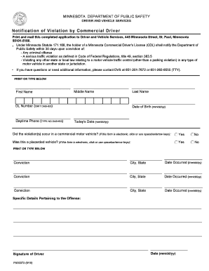 Minnesota Commercial Driver Violation Notification