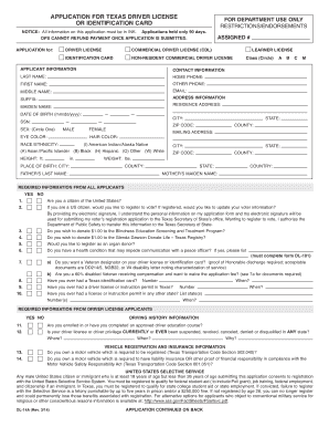 Texas Driver License Application Form
