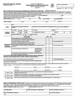 Connecticut Diabetes Medical Report for Driver's License