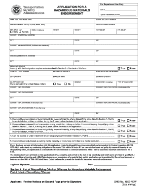 Hazardous Materials CDL Endorsement Application