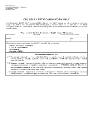 Colorado CDL Self Certification Form