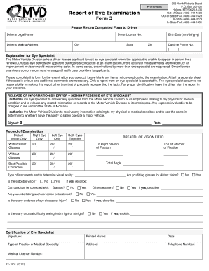 Montana Driver's Eye Examination Report