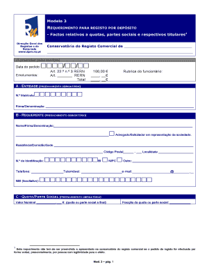 Modelo 3 - Requerimento para Registo por Depósito