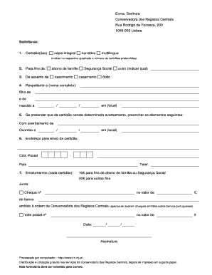 Formulário de Pedido de Certidão de Nascimento Casamento Óbito