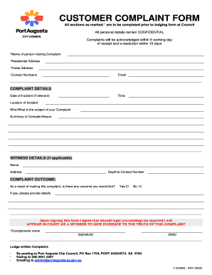 Customer Complaint Form