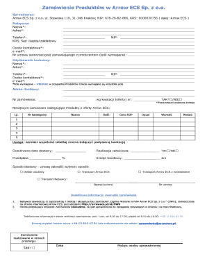 Product Order Form Arrow ECS