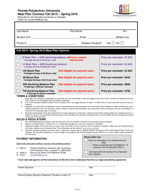 Florida Polytechnic University Meal Plan Contract