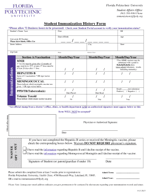Florida Polytechnic University Student Immunization History Form