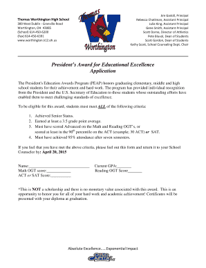 Presidents Excellence Award - Worthington Schools