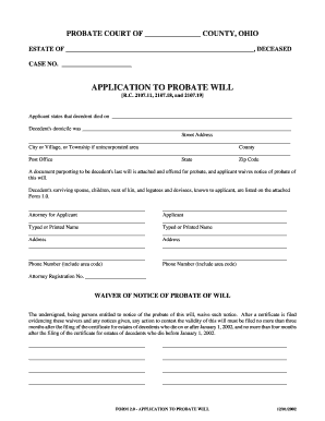 Ohio Application to Probate Will