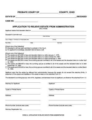 Ohio Application to Relieve Estate from Administration