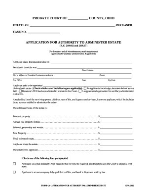 Ohio Probate Court Application for Estate Administration