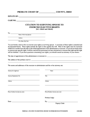 Citation to Surviving Spouse to Exercise Elective Rights