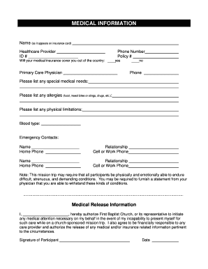 Medical information - First Baptist Tulsa - tulsafbc