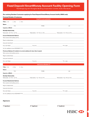 HSBC India Fixed Deposit/SmartMoney Account Opening Form