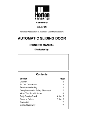 Fillable Online Automatic sliding door Owners Manual - Horton