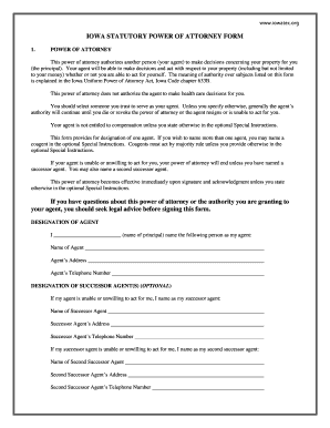 Iowa Statutory Power of Attorney Form