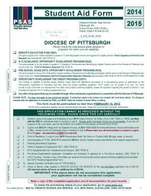 Student Aid Form 2014
